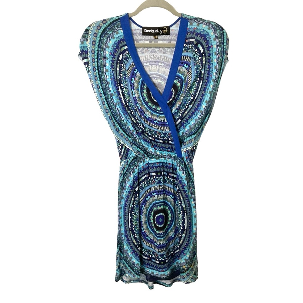 Desigual by Christian Lacroix Colorful Circular Print Surplice Mini Dress XS